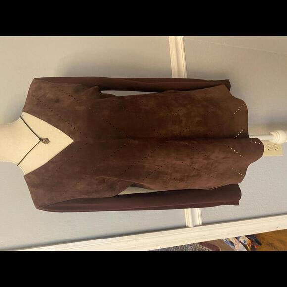 ecru  brown suede long sleeve top - Picture 4 of 14